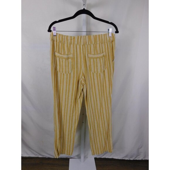 Per Se Pants Womens Yellow White Striped Linen Blend Drawstring Elastic Waist - Picture 5 of 11